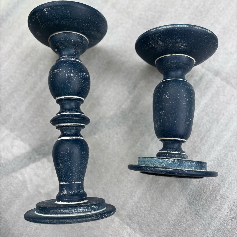 Pier 1 Distressed Blue Candle Holders